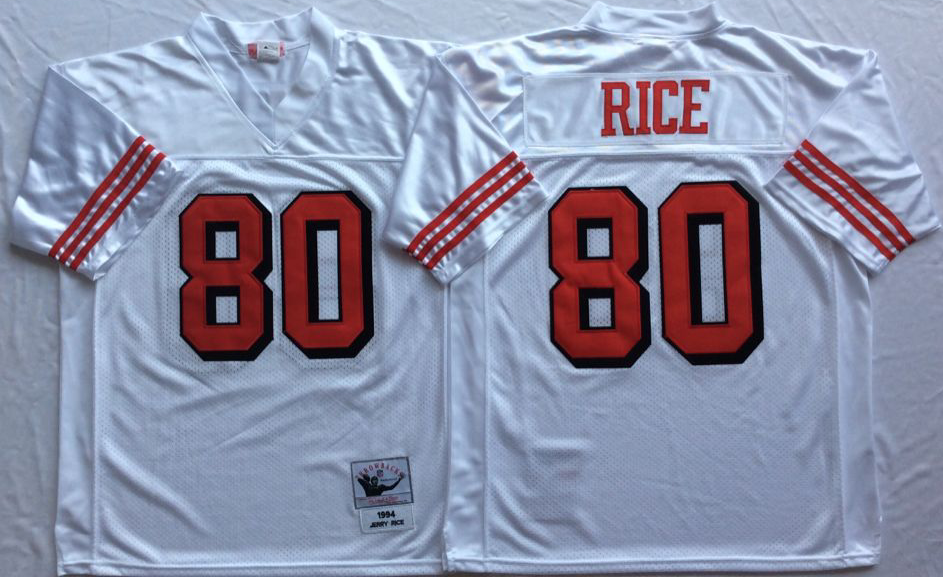 Men NFL San Francisco 49ers 80 Rice white Mitchell Ness jersey